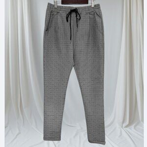 Women’s Black & White Houndstooth Jogger Pants with Drawstring Waist – Size S
